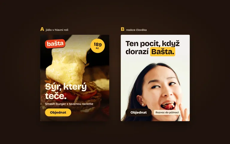 Koncept: burger BAŠTA, A/B varianty reklamy