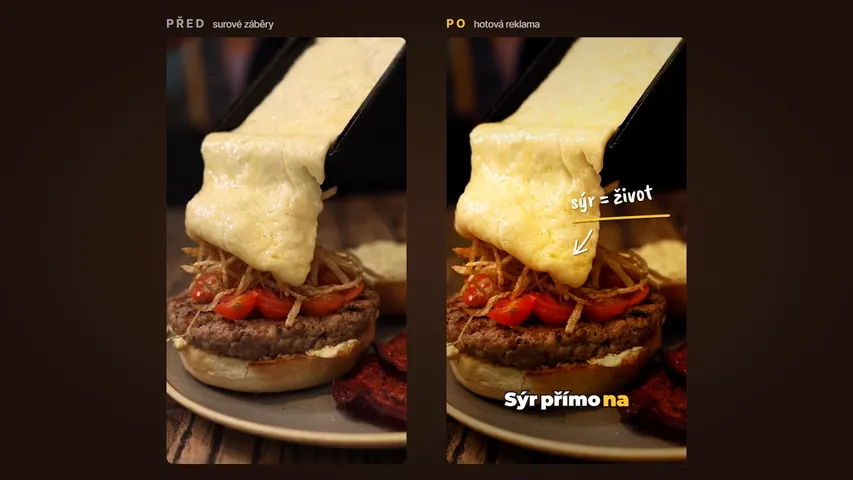 Koncept: burger BAŠTA, surové záběry a hotový střih